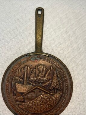 Decorative Copper Wall Pan with Mountain Cabin Motif